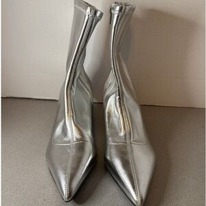 Abound Silver Ankle Boots Sz 7.5 Kitten Heel